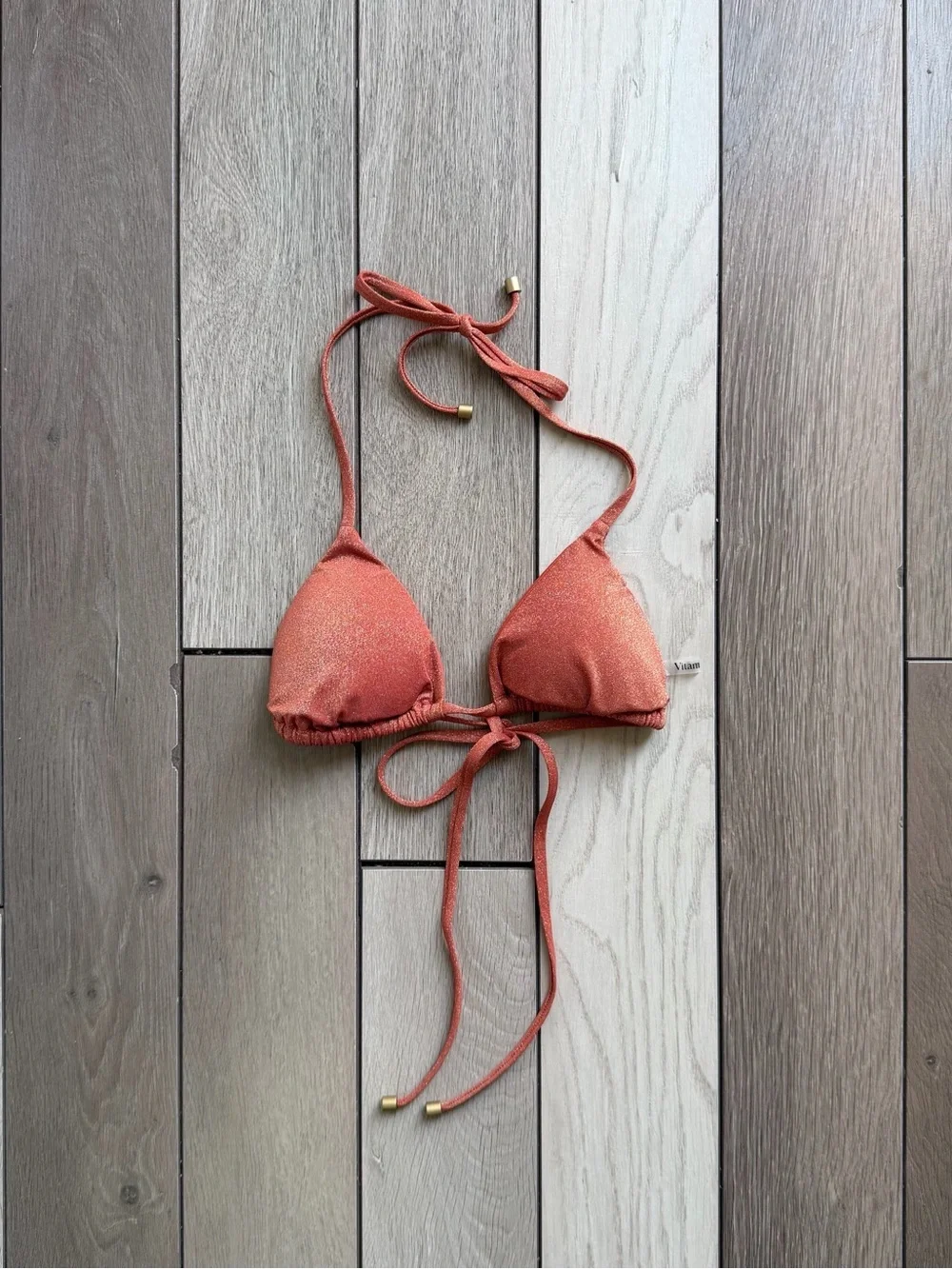 Vitamin A Shimmer Triangle Bikini in Copper